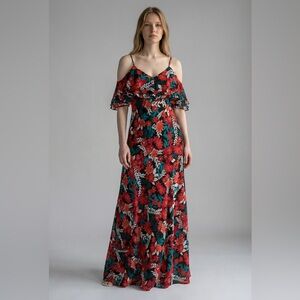 Calvin Klein Women’s Black & Red Floral Cold Shoulder Maxi Dress – Size 2